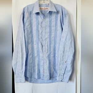Robert Graham men's blue floral print flip cuff dress‎ shirt size 2xl